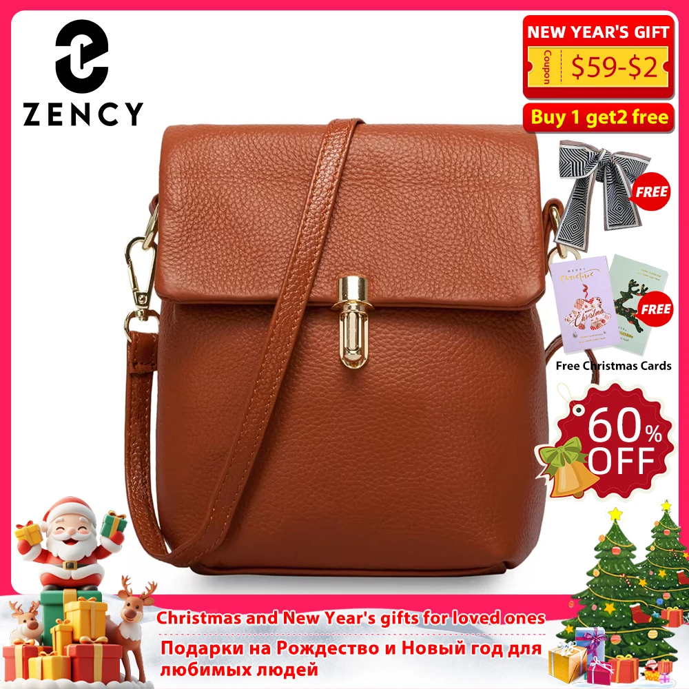 Zency 100% جلد طبيعي موضة المرأة حقيبة ساعي محفظة الهاتف العملي الفتاة حقائب صغيرة رفرف سيدة حقيبة يد