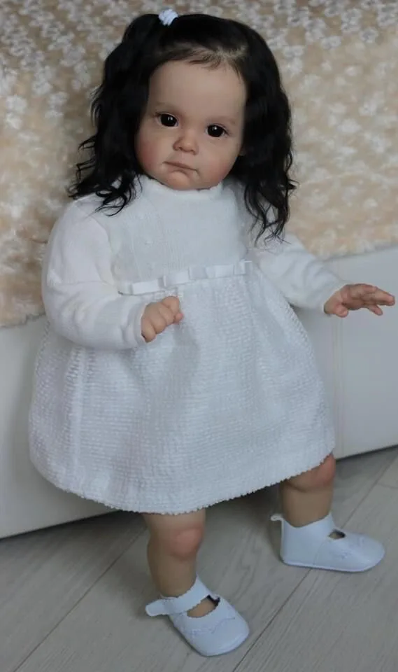 

NPK 60CM Reborn Toddler Doll Maggi Realistic Black Rooted Hair Soft Touch 3D Veins High Quality Art Doll for Collectors