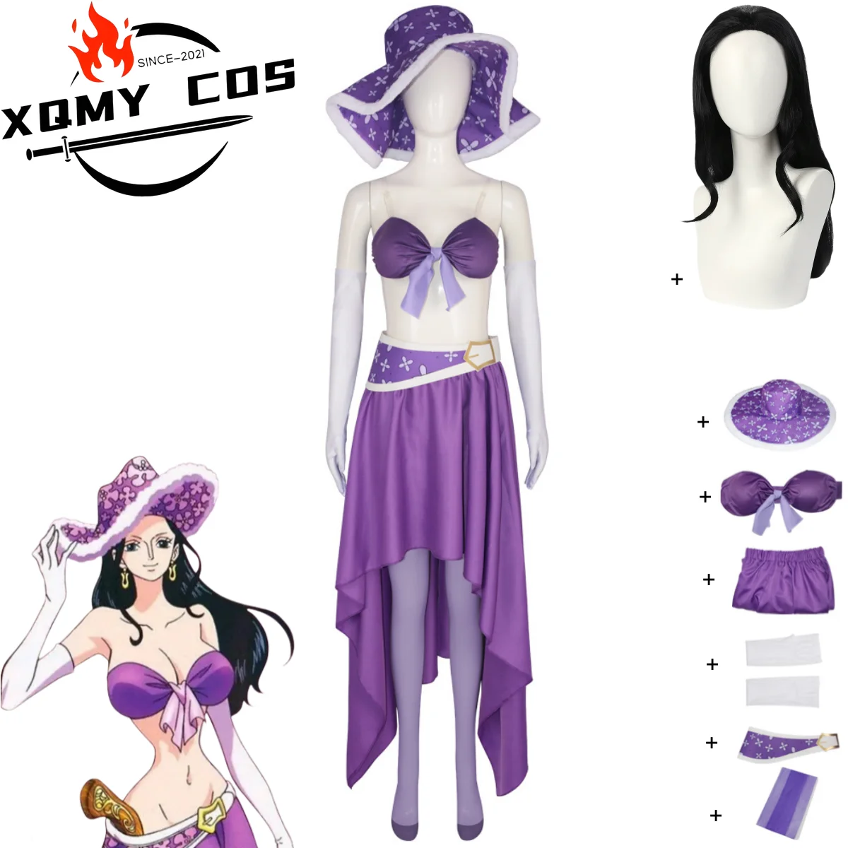 

XqAnime Nico Robin Miss Allsunday Cosplay Costume 15th Anniversary Purple Skirt Hat Uniform Wig Woman Sexy Carnival Party Suit