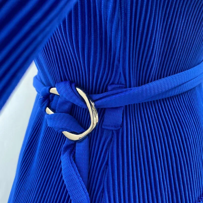 Damespak Miyake effen kleur vest met lange mouwen Top + elastische taille Broek van negen minuten Tweedelige set 2025, zomermode