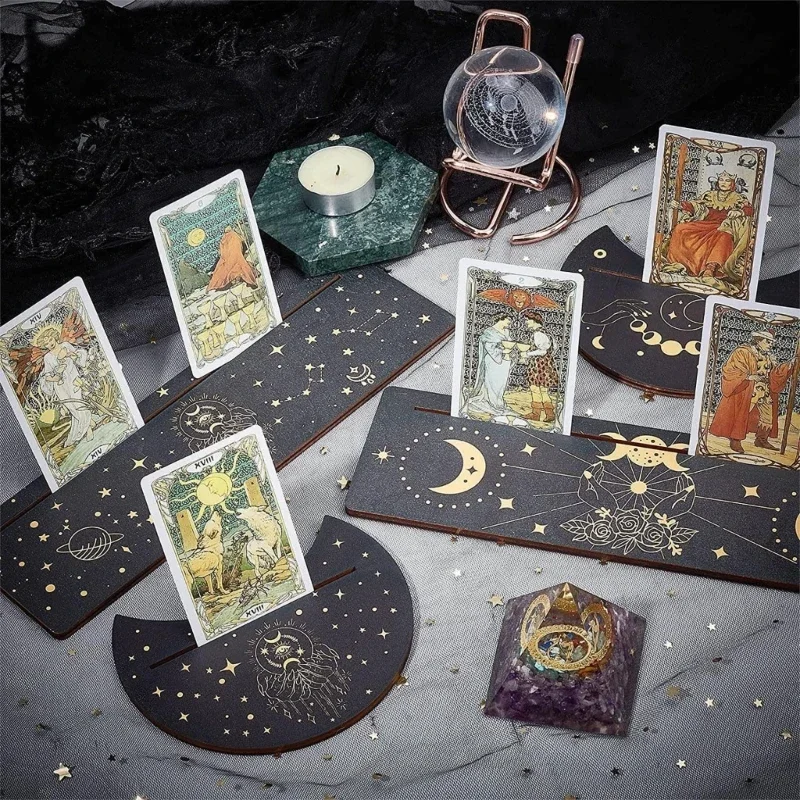 F1FD ไม้ Tarot Card Stand Holder Tarot แท่นบูชาวงเล็บจอแสดงผลแม่มด Divinations เครื่องมือ Oracles การ์ด Place Card Holder