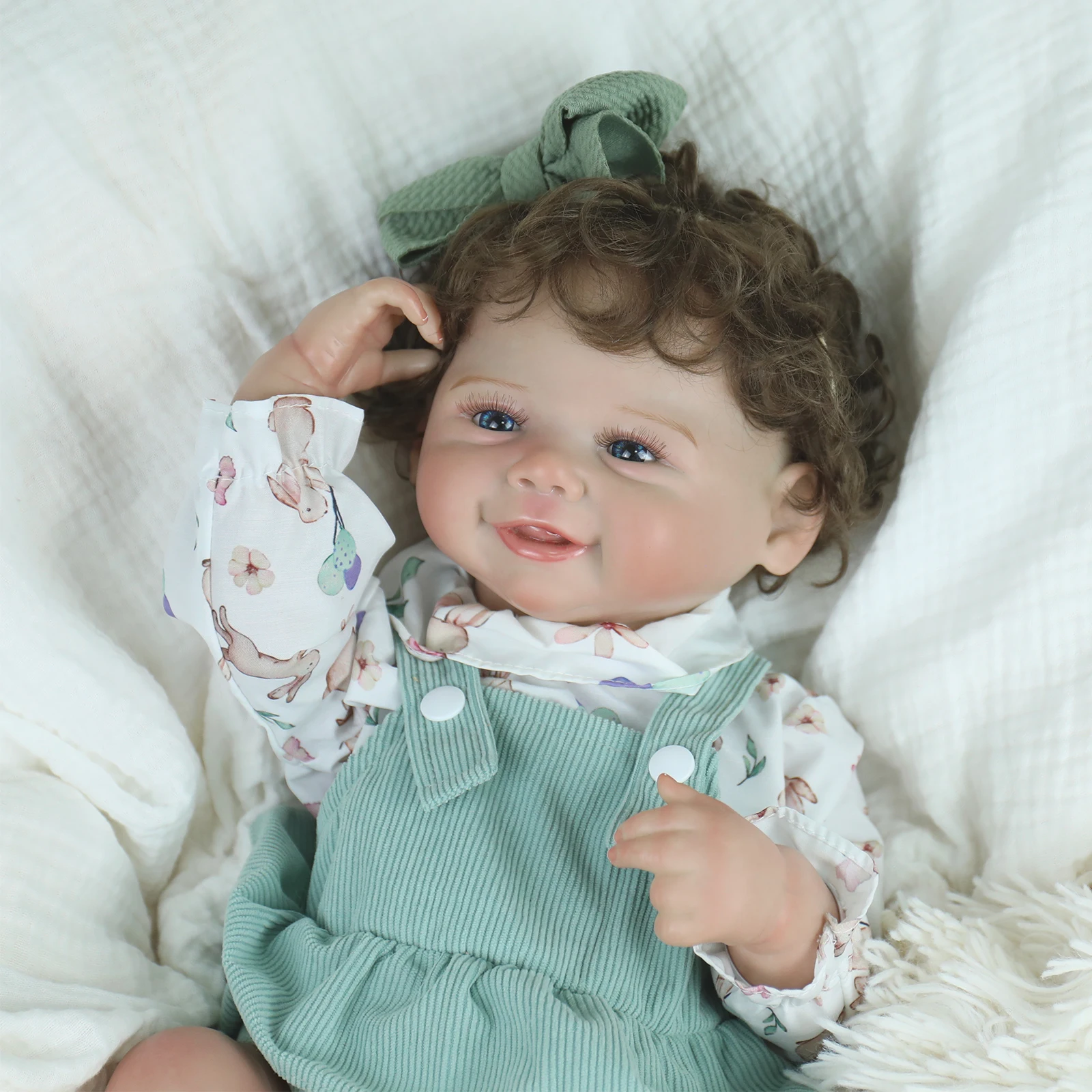 Lifereborn 18inch Newest Smiling Cute Finished Reborn Baby Silicone Soft Vinyl Body Doll with Hand Rooted Hair for Girl Toy Gift