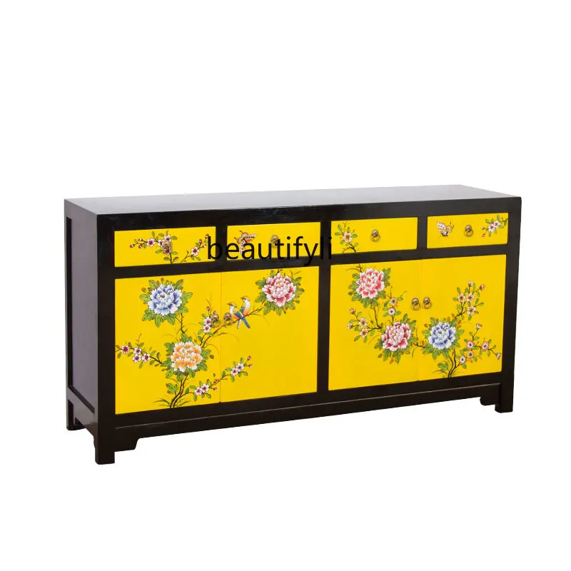 

New Chinese-style painted cabinet, storage, painted furniture, porch, storage, hand-painted side cabinet, retro and old