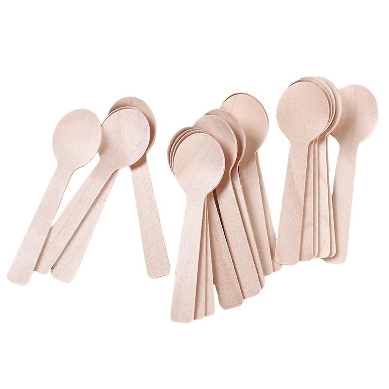 100Pcs/Pack Disposable Wooden Spoon Ice Cream Scoop Coffee Honey Spoon Teaspoon Tableware Mini Cutlery Set Kitchen Accessories