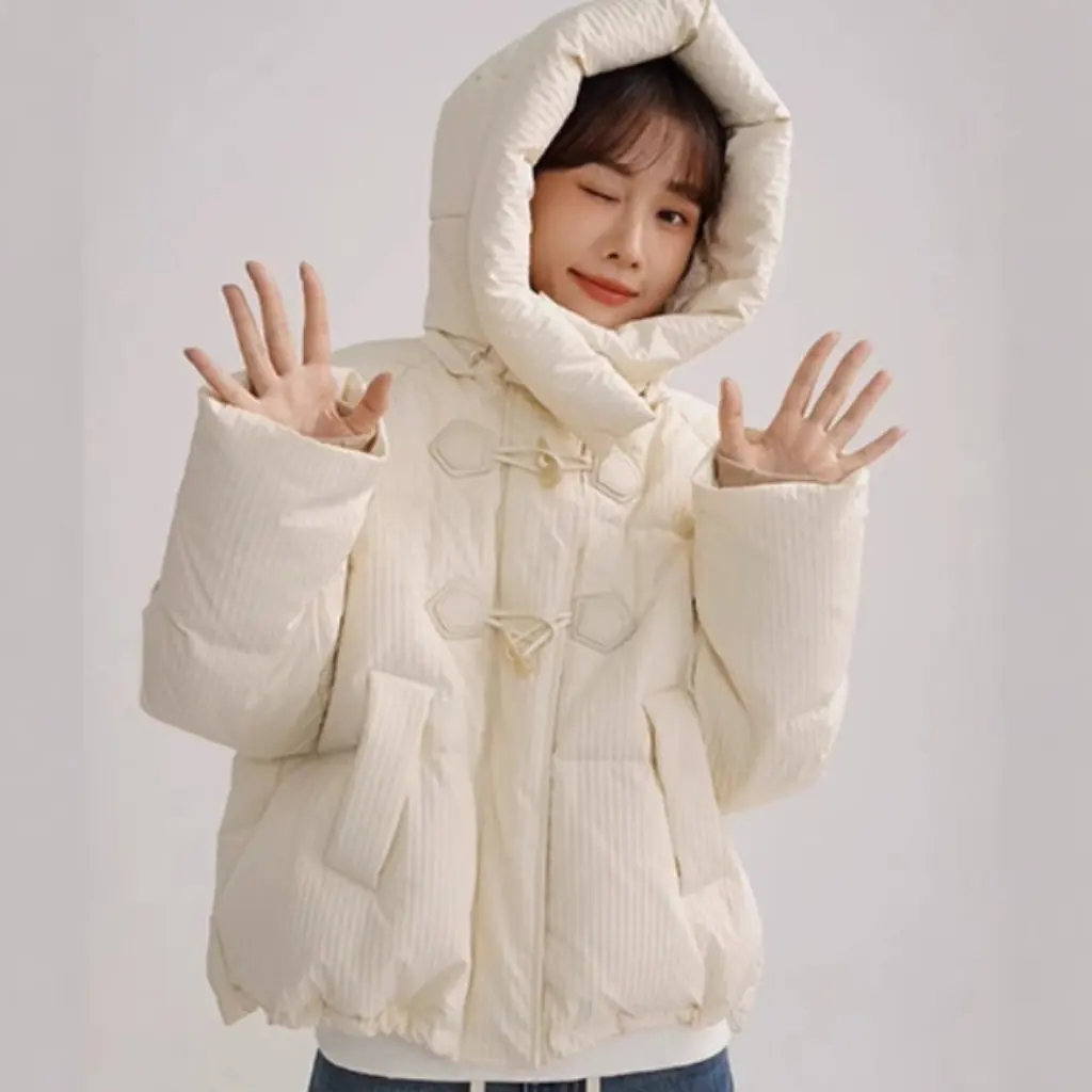 

Women's Short Cotton-Padded Jacket Winter Thickened Warm Coat Toggle Button Triple Protection Versatile Petite Size