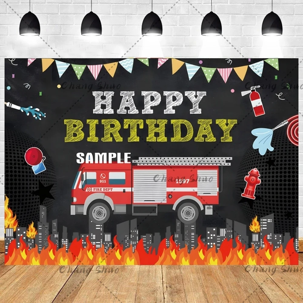 Firefighter Birthday Party Backdrop Fireman Fire Truck Photography Background Boy Birthday Party Decorations Banner