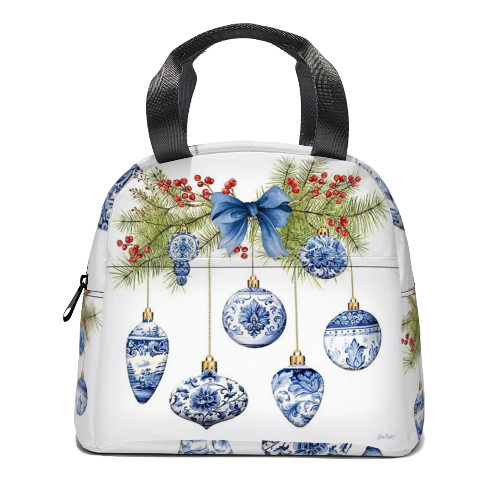 

Blue Chinoiserie Christmas A Insulated Thermal Cooler Bag Lunch bag Foods Drink Storage Leakproof Picnic Camping Bags