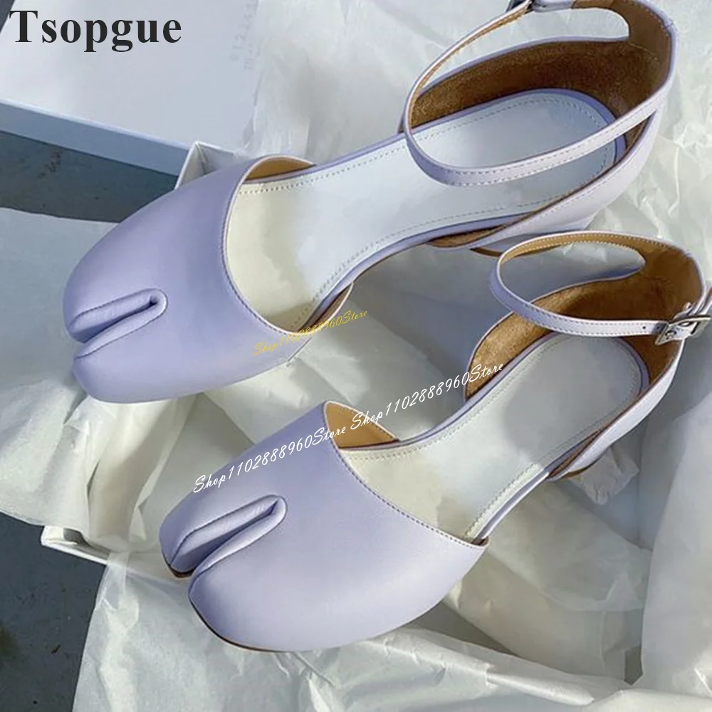 

Light Purple Matte Leather Shallow Tabi Sandals Thick Heel Women Shoes Ankle Buckle Strap Split Toe 2024 Zapatos Para Mujere