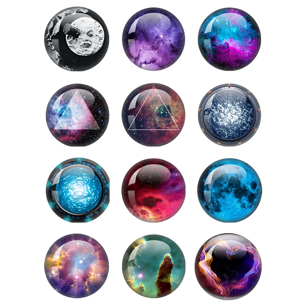 New Outspace Cosmic Starry Sky Aurora Stars 12mm/18mm/20mm/25mm Round Photo Glass Cabochon Demo Flat Back Making Findings