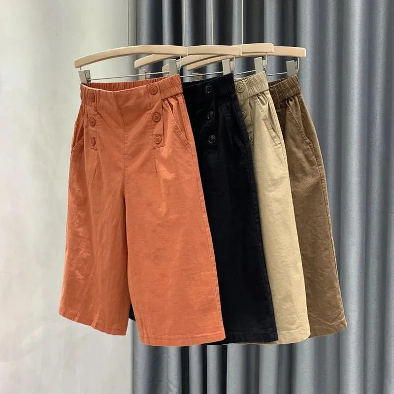 Pants Skirt for Women Shorts Summer Wide Leg Blue High Waist Straight-legged Pockets Woman Short Black Korean Fashion Culotte