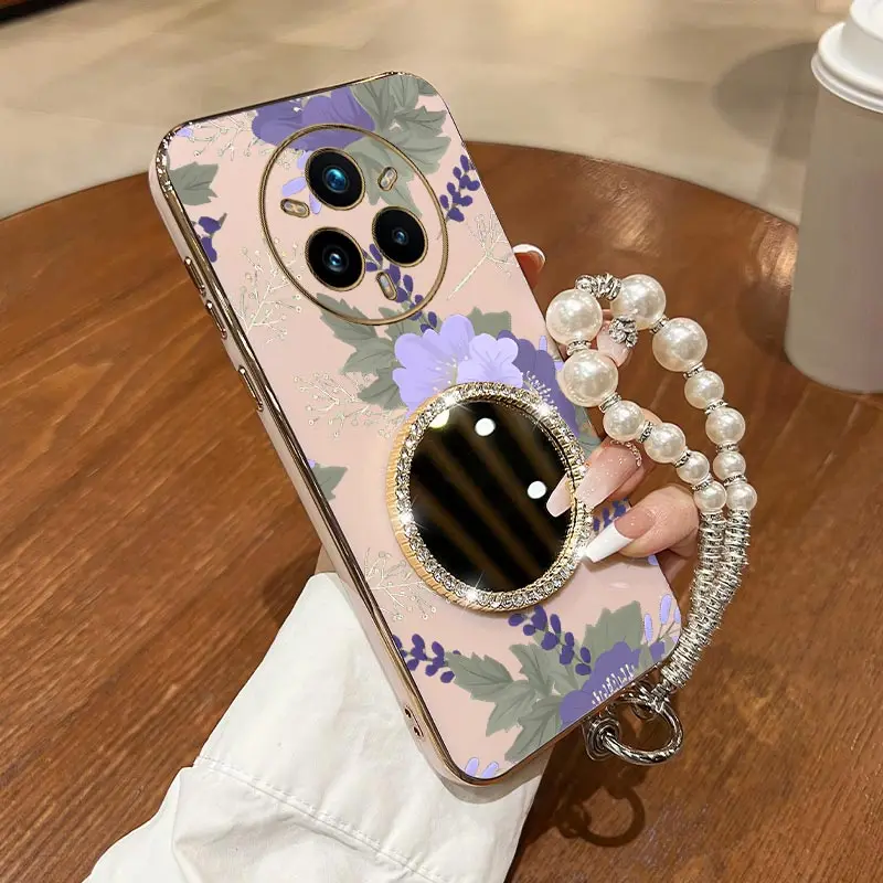 

14Pro Purple flower Bracelet Plating Phone Case For Realme 12 10Pro 13Pro 13 11Pro 12Lite 12X 14Pro V20 V25 V15 V13 V30 Cover