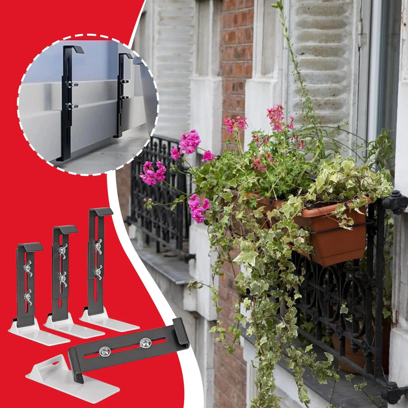 Flower Box Brackets 4 Piece Retractable Stainless Steel Railing Holder Hangable No Drill Planter Flower Box Brackets For Deck view 3