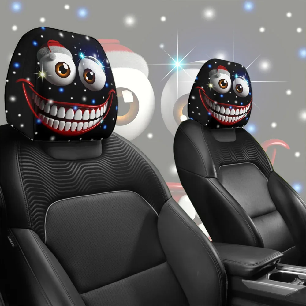 2pcs Interesting Smiling Car Headrest Covers Christmas Holiday Gifts with Big Eyes and Expressive Faces Car Parts Decoration
