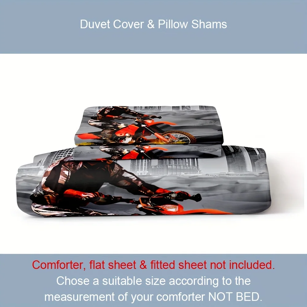 Duvet Cover Set (1*Duvet Cover+2*Pillowcase) Red Moto Sports Competitive Bedding Set Soft Breathable Duvet Cover For Bedroom