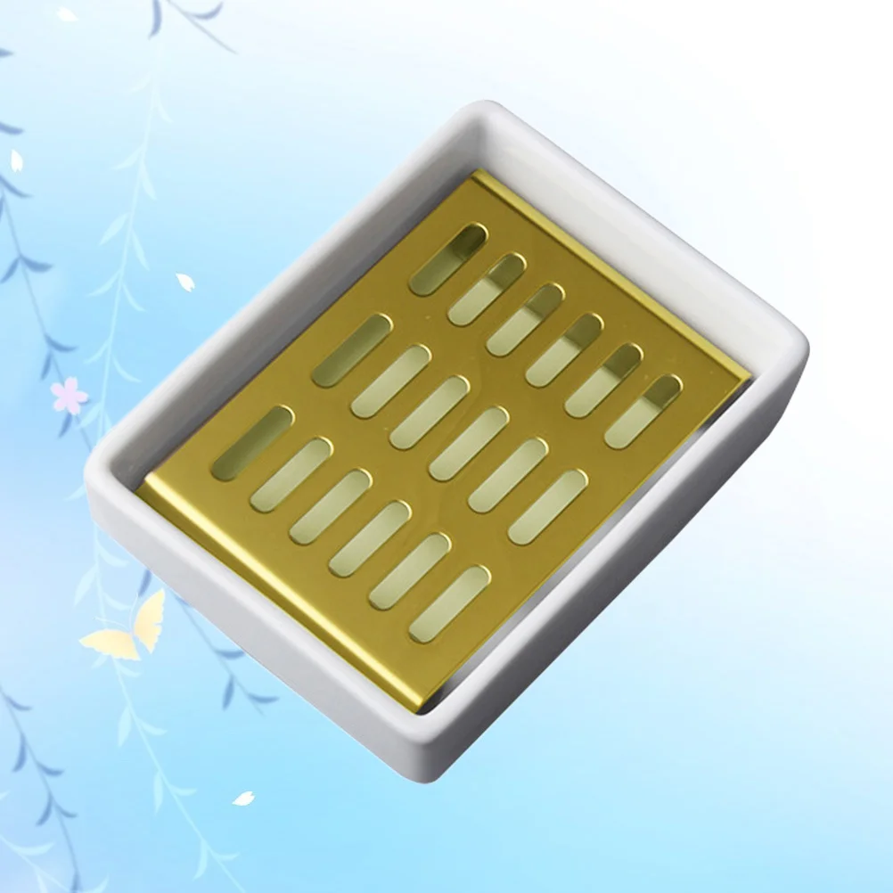 

Ceramic Soap Dish Stainless Steel Shower Soap Holder Double Layer Soap Tray with Drain for Bathroom Tub Kitchen Sink - (Golden)