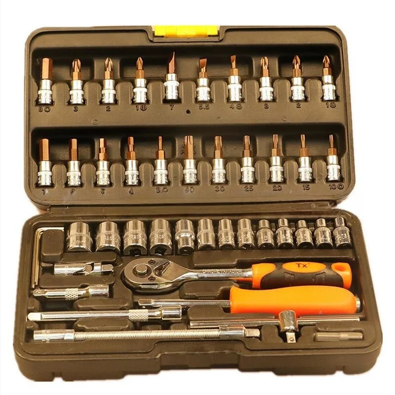 

46-компонентная головка для ремонта и обслуживания автомобилей, ручной ключ, комбинированный набор с храповым механизмом, метрический набор