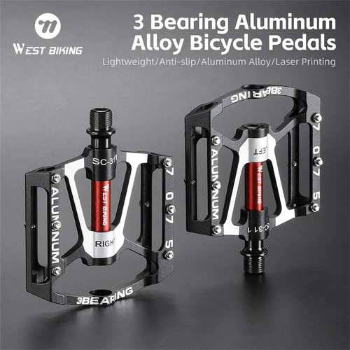 WEST BIKING-Pedal de bicicleta de 3 rodamientos, aleación de aluminio CNC, antideslizante, para bicicleta de montaña y carretera, pedales anchos, accesorios profesionales para bicicleta