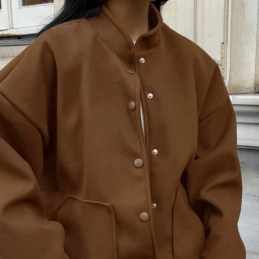 

Винтажная женская куртка-бомбер, свободный воротник-стойка, однобортные женские куртки с длинными рукавами, осень 202, женское пальто