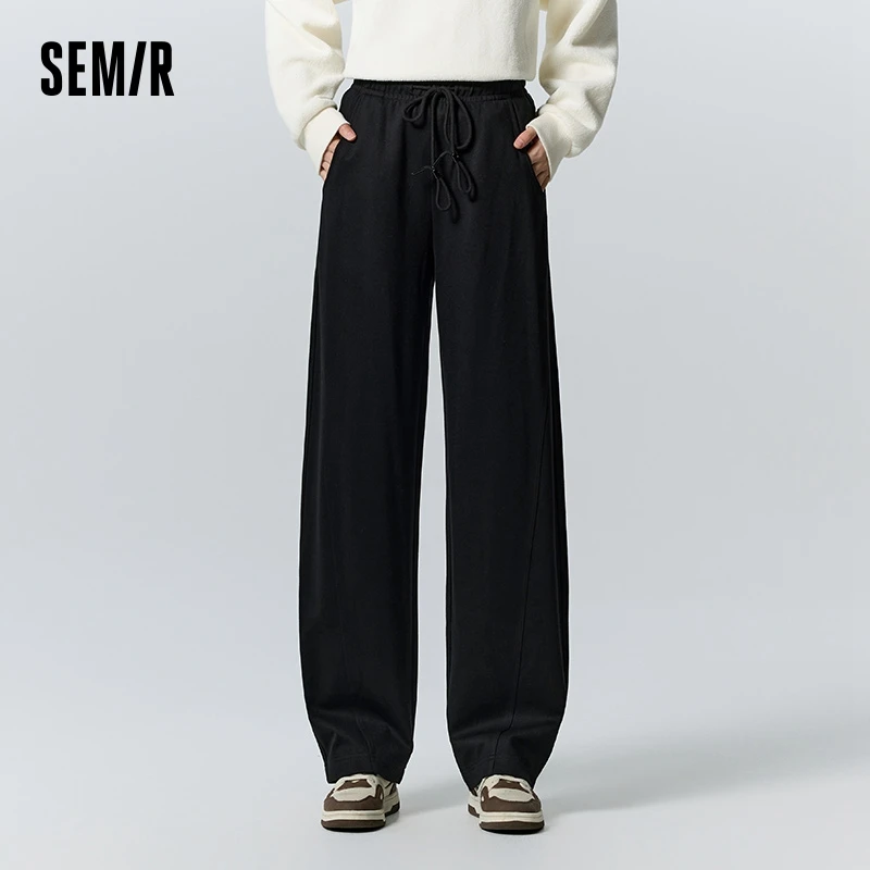 Semir Casual Pants Women Heat Storage Fleece Tapered Trousers 2024 New Winter Black Long Trousers Versatile