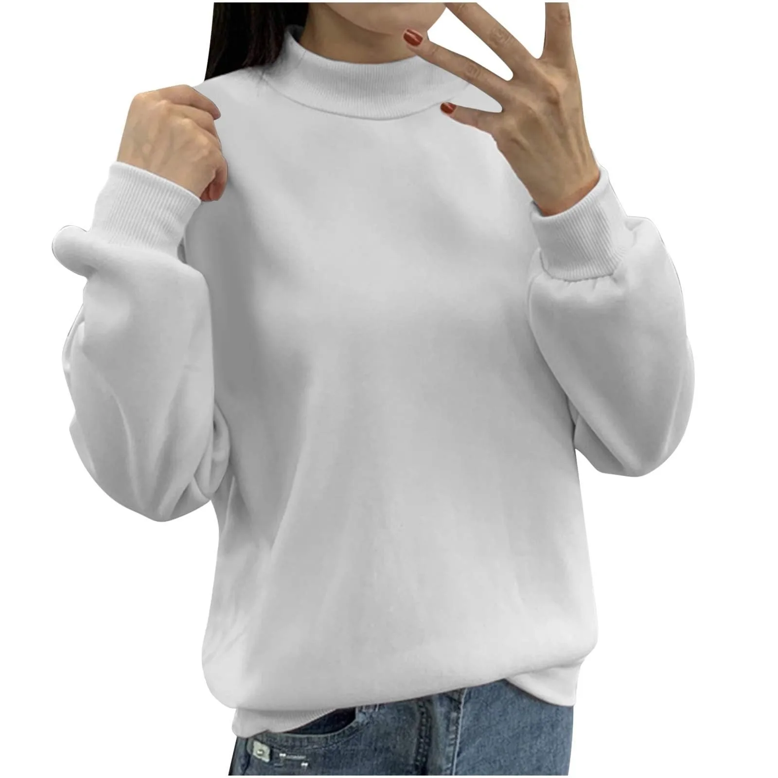 

Spring Autumn Turtleneck Sweatshirt Cute Women Pullover Top Multi Colors Casual Loose Solid Color Thick Hoodie Females Hoodies