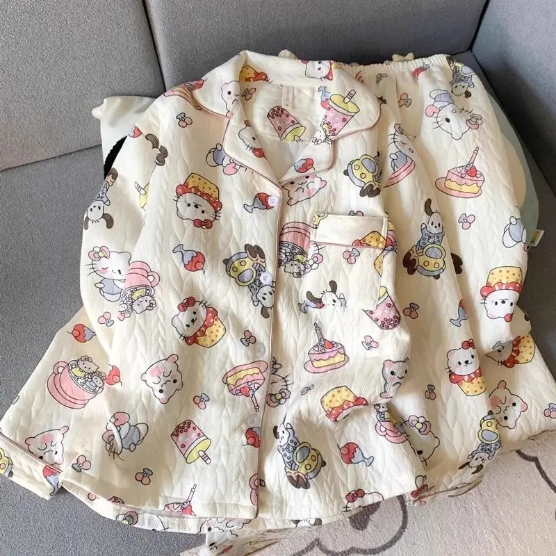 

Sanrio Hello Kitty женский зимний пижамный комплект Cuteore школьная одежда для сна с героями мультфильмов брюки с длинными рукавами ночная рубашка теплый домашний костюм новый