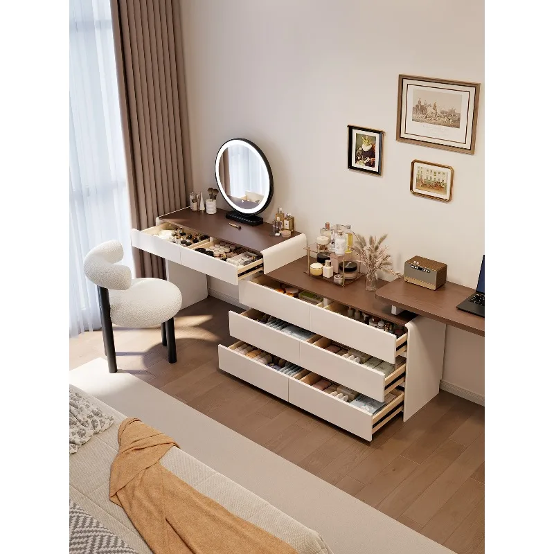 

Simple light luxury rotatable solid wood dresser with storage chest integrated bedroom modern makeup table