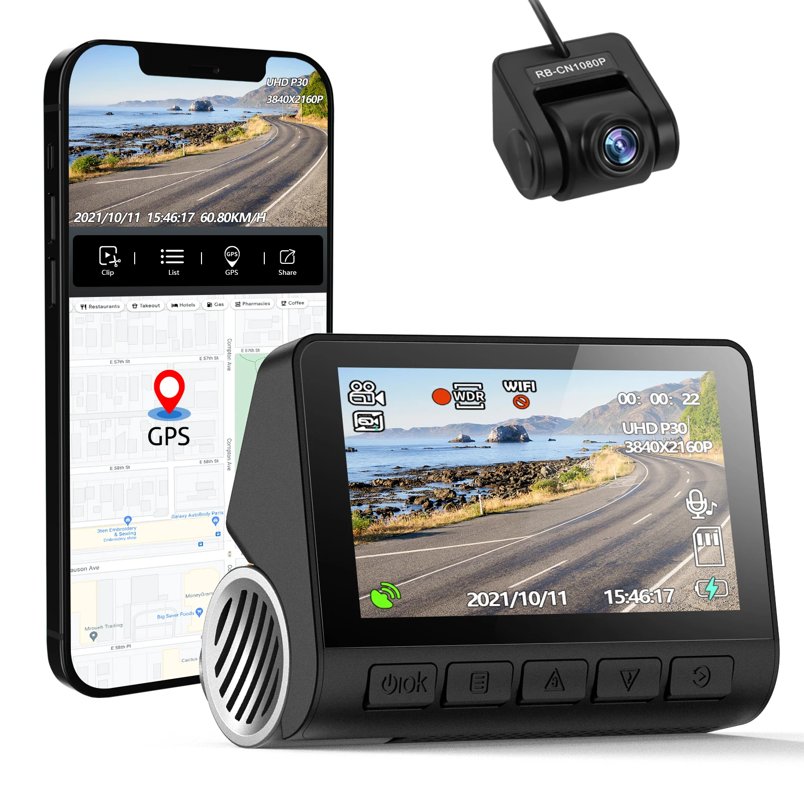 Dashcam 4K GPS WIFI 24h Parking Monitor Dash Cam for Car Camera Front and Rear Dual Dvrs Video Registrator Dvr