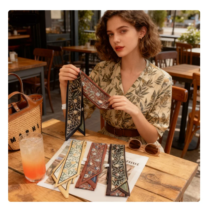 

New silk scarf women's autumn versatile long headband ribbon binding bag with small fragrant style fashion scarf flower streamer