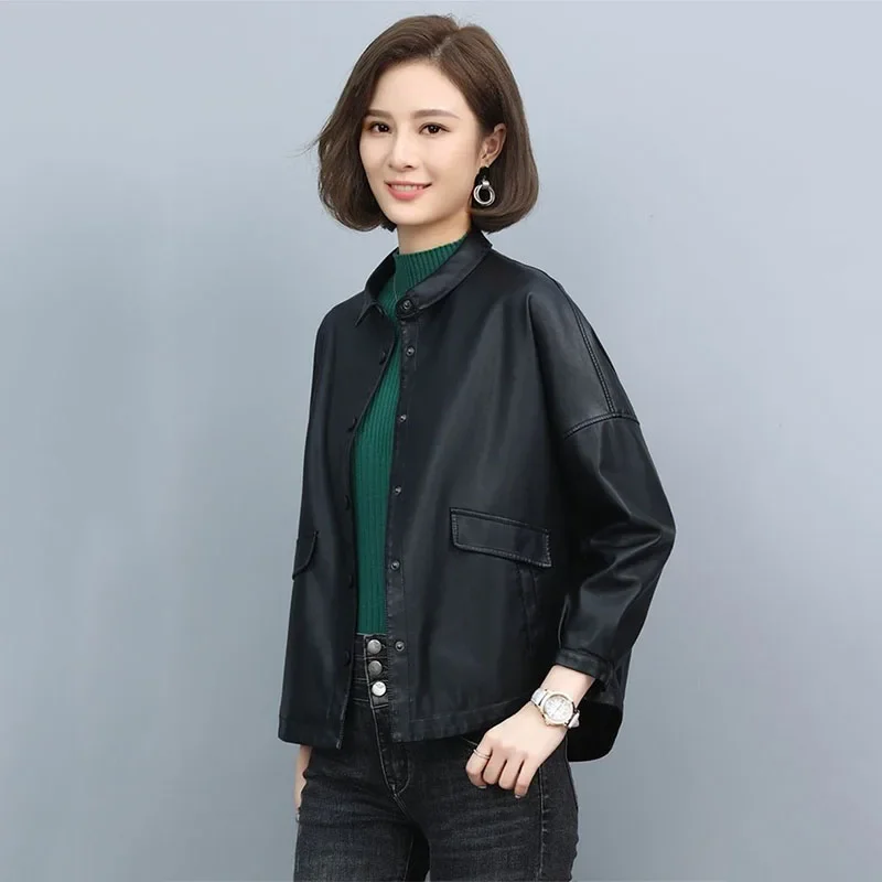 High Quality Lady Leather Clothes 2023 Spring Autumn New Leather Coat Women\'s Motorcycle PU Pi Jacket Outerwear Female Tops