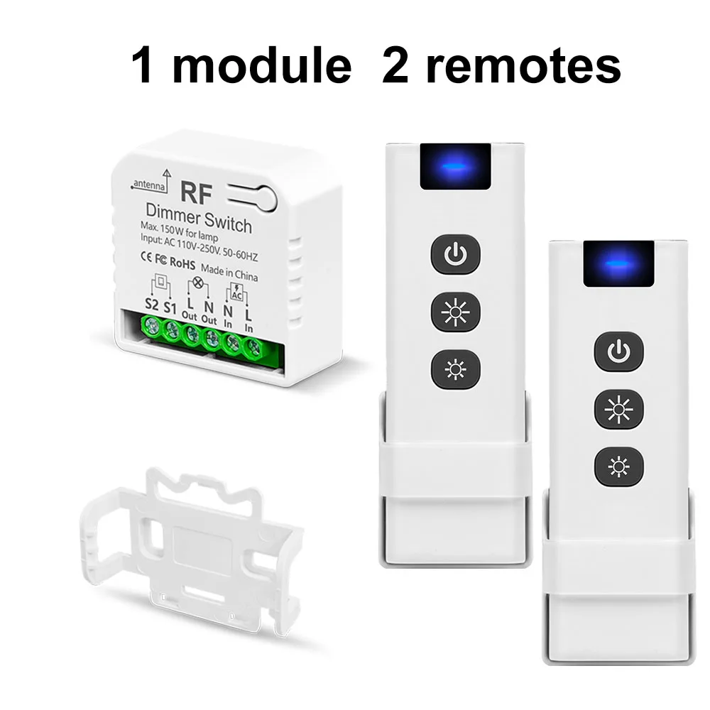 433 MHz 220 V LED-Dimmerschalter, Helligkeit einstellbares Modul, unterstützt 2-Wege-Steuerung, Drucktastenschalter für 10–150 W LED und Halogen