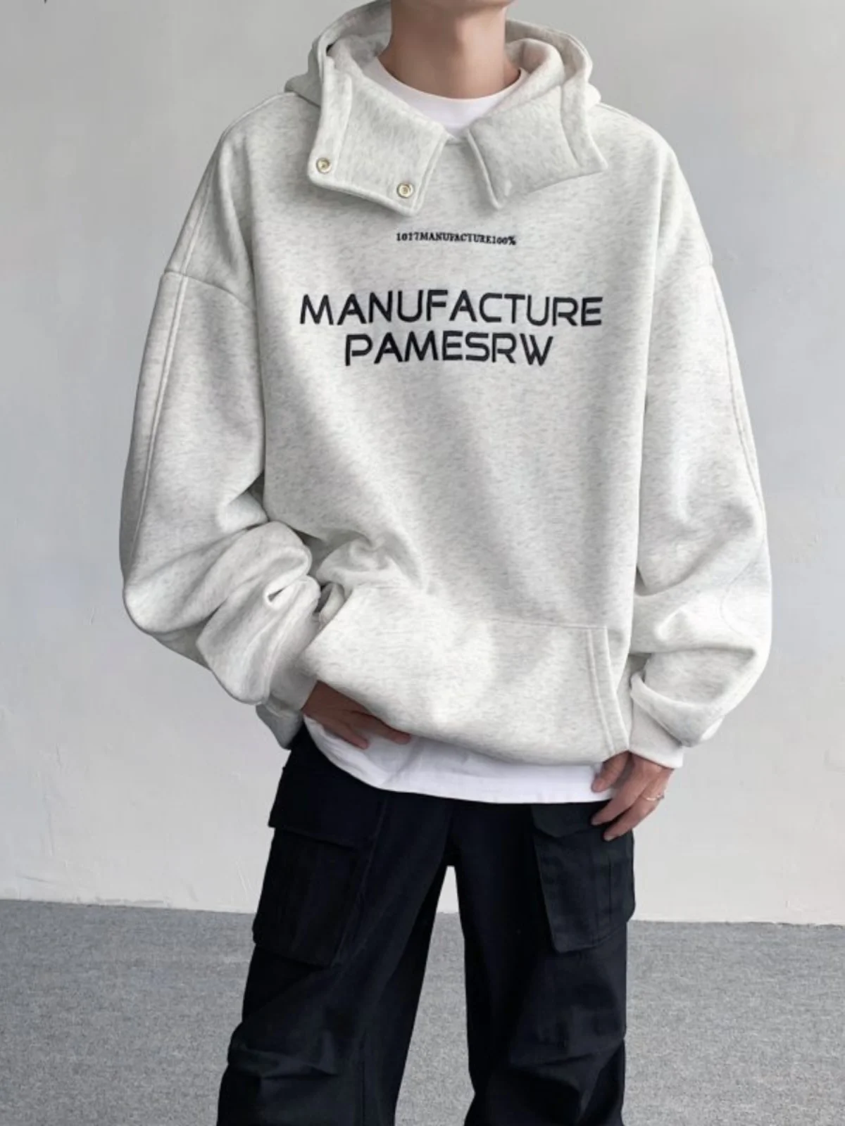 

Мужская толстовка с капюшоном оверсайз с высоким воротником, весна-осень, американский ретро, с буквенным принтом, повседневная, удобная, из полиэстера...