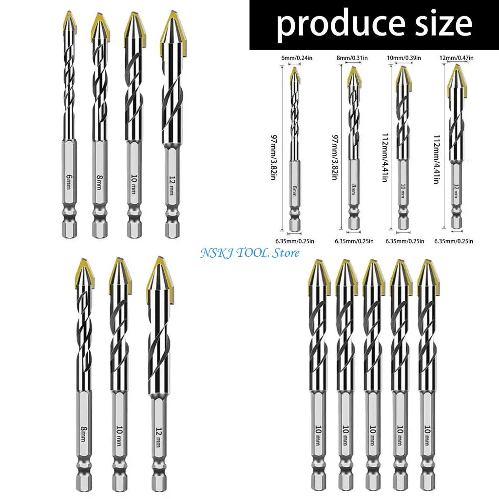 L8RC Set Of 4 Hard Alloy Offset Drill Bits With Hexagonal Handle For Various Materials