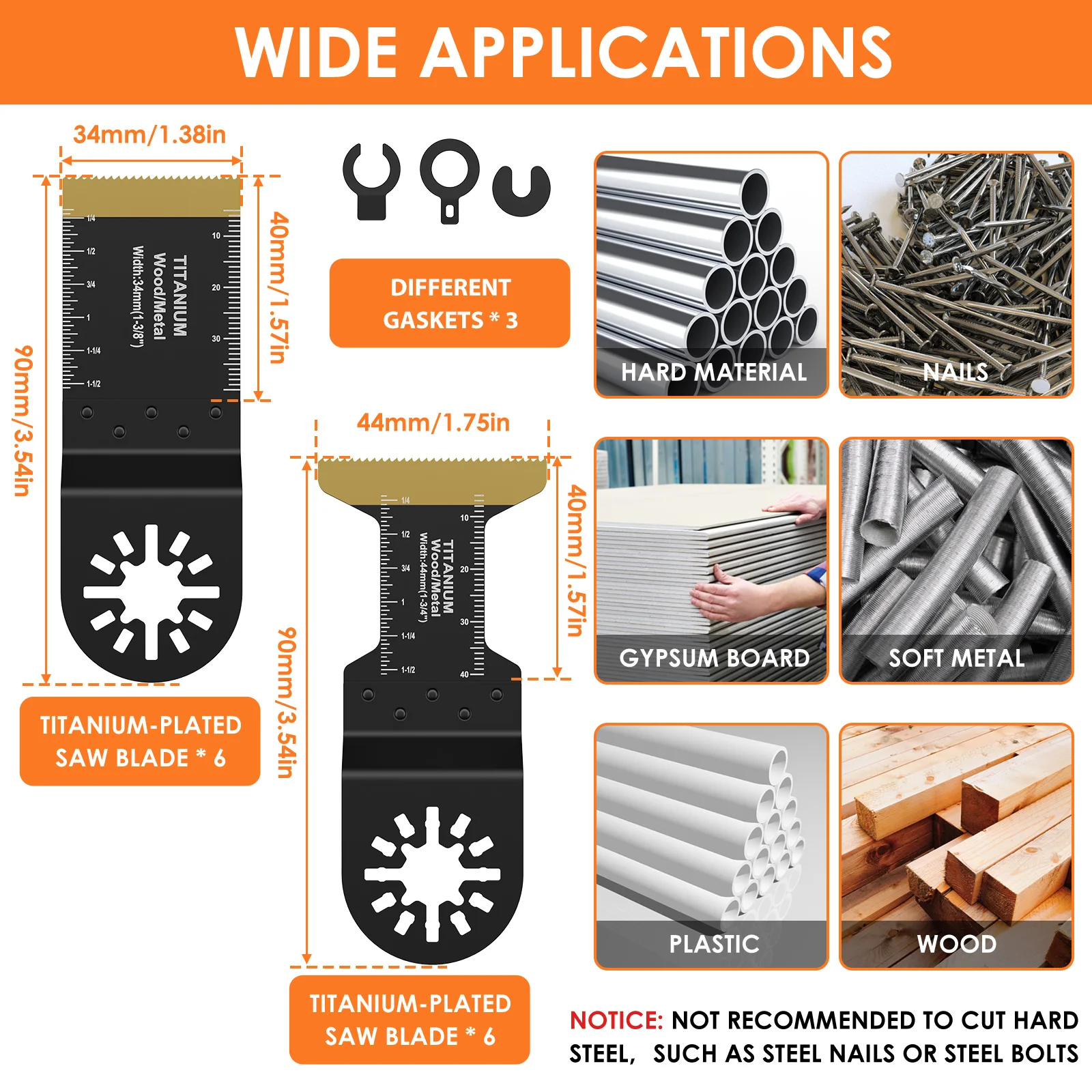 12Pcs Titanium Oscillating Saw Blades Set 1.34/1.73inch Multipurpose Bi-Metal Oscillating Multitool Blades Wear-Resistant