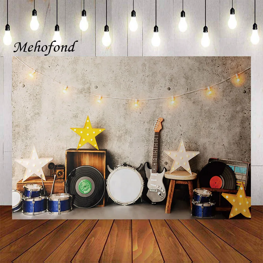 Mehofond Photography Background Garage Band Guitar Drum Modern Rock Music Kid Birthday Party Portrait Decor Photo Backdrop Studi