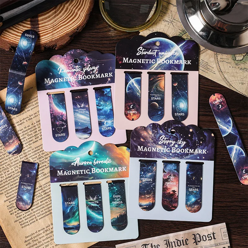 Journamm 3pcs/pack Galaxy Series Bookmarks for Books Readers School Supplies Creative Stationery Exquisite Gifts for Student