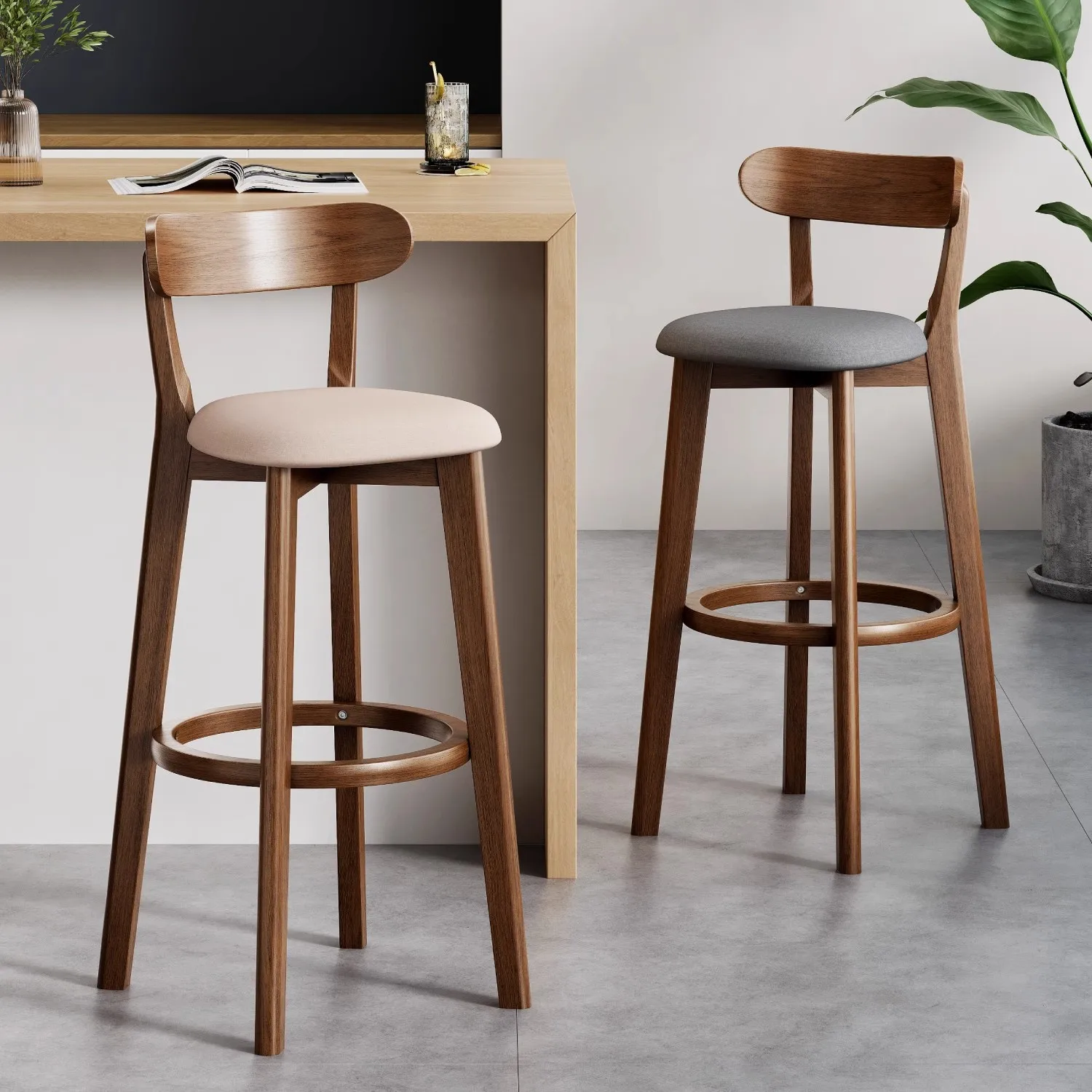 Bar chair Solid wood high stool Household high chair Commercial dining chair Cashier