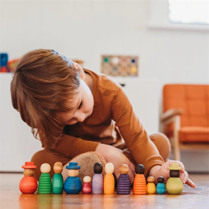 Houten Peg Poppen Regenboog Kleur Baby Cijfers Speelgoed Nordic Decoratieve Voorschoolse Leren Montessori Educatief Speelgoed