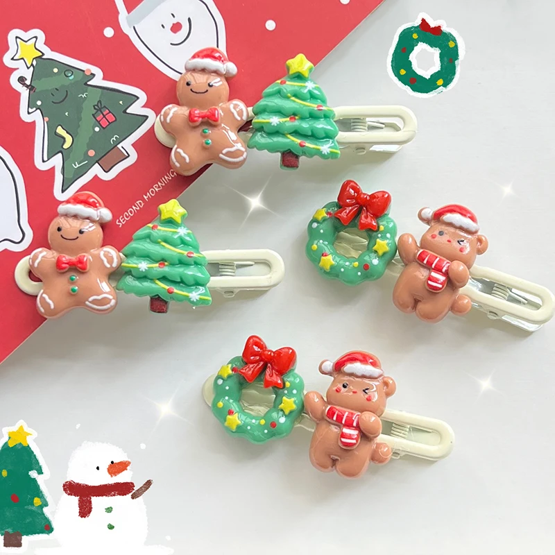 FANYIN Christmas Hair Accessories Gingerbread Man Christmas Tree Hairpin Women Girls Cute Bangs Clip Side Clip Christmas Gift