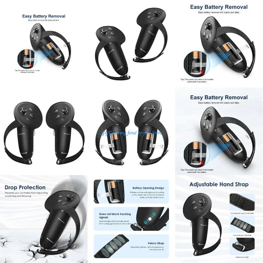 

H9EB Protective Cover For 3 Controller Silicone Cover Handle Grip Case with Adjustable Strap Battery Opening Cover