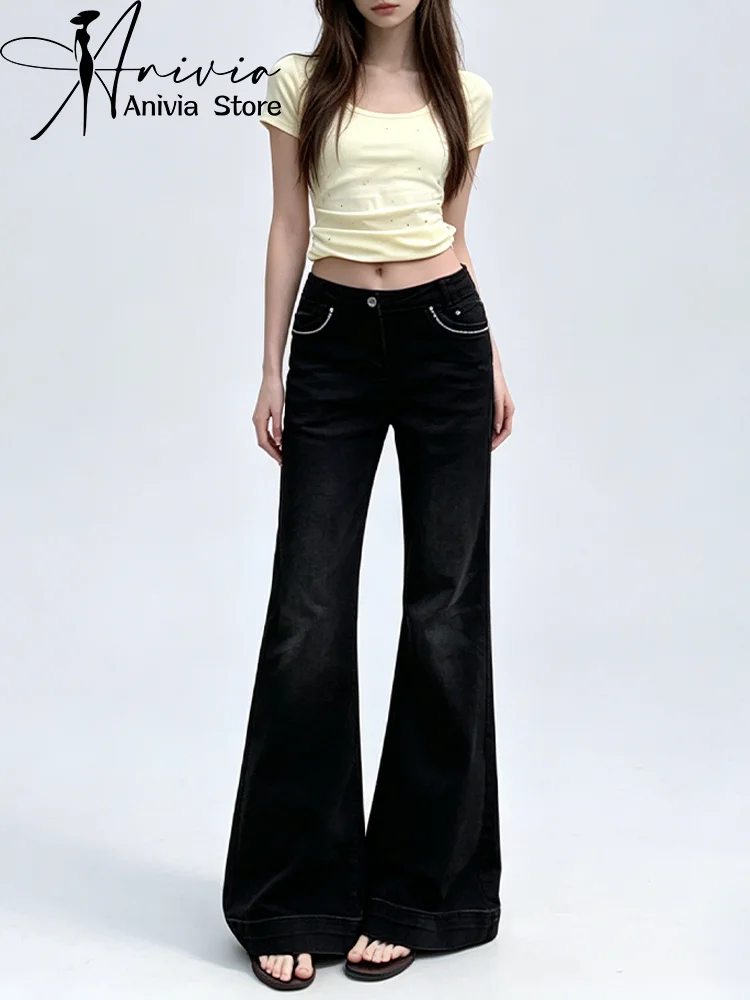 Women's Gothic Black Casual Jeans Cargo Baggy Y2K Japanese Harajuku High Street Aesthetic Vintage 90S Denim Long Pants Clothing