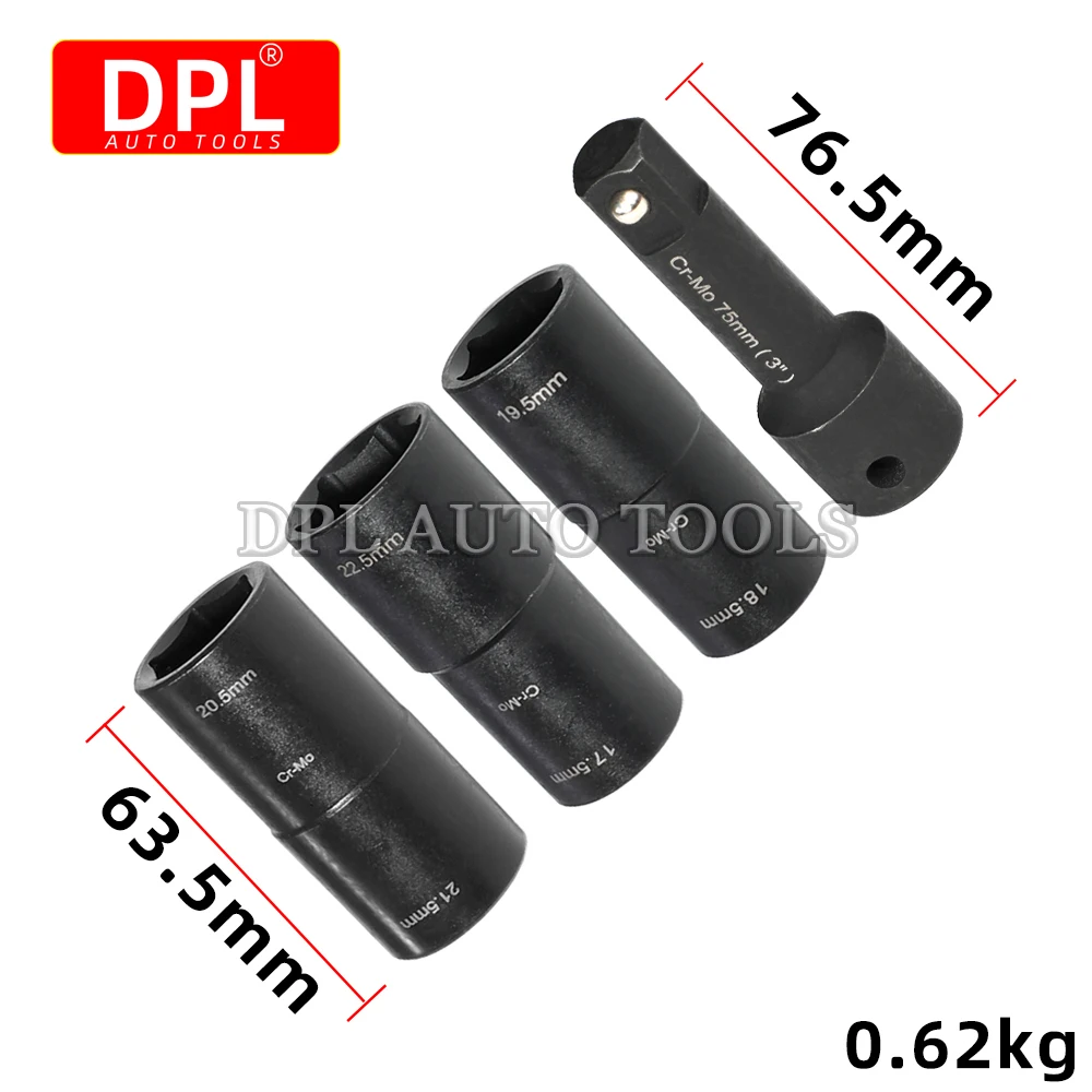 4PCS 1/2-inch Drive Lug Nut Flip Socket Set 18.5 x 19.5mm, 20.5 x 21.5mm,17.5 x 22.5mm