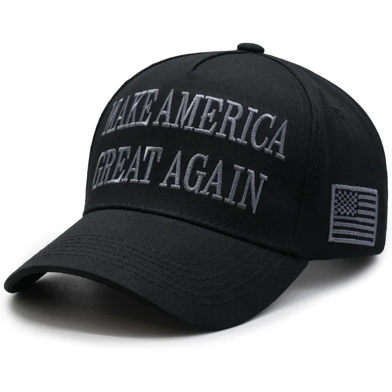 Trump 45-47 Never Give Up MAGA Hat Makes America Great Again Slogan US Flag Adjustable Men's and Women's Baseball Hats Black