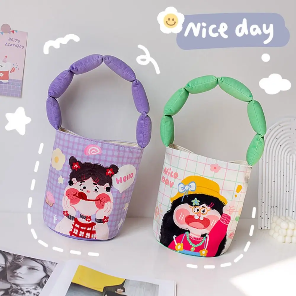 Cartoon Girl Girls Bucket Bag Fashion Original Design Polyester Flannel Shoulder Bags Floral Print Armpit Bag Daily Wear