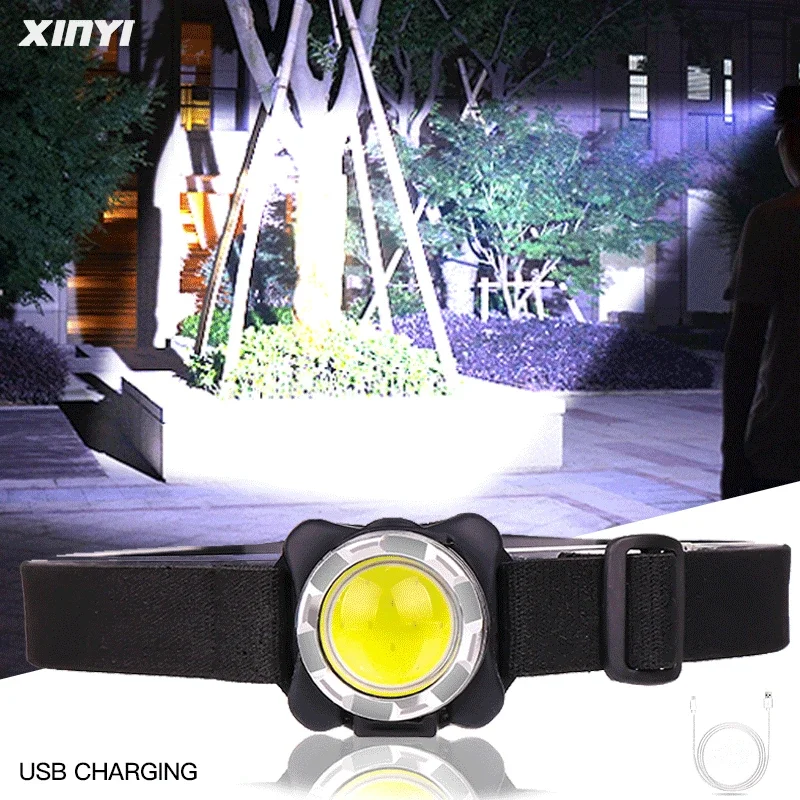 

Built-in battery LED headlamp USB Rechargeable COB work light 3light modes Waterproof headlight for fishing, camping