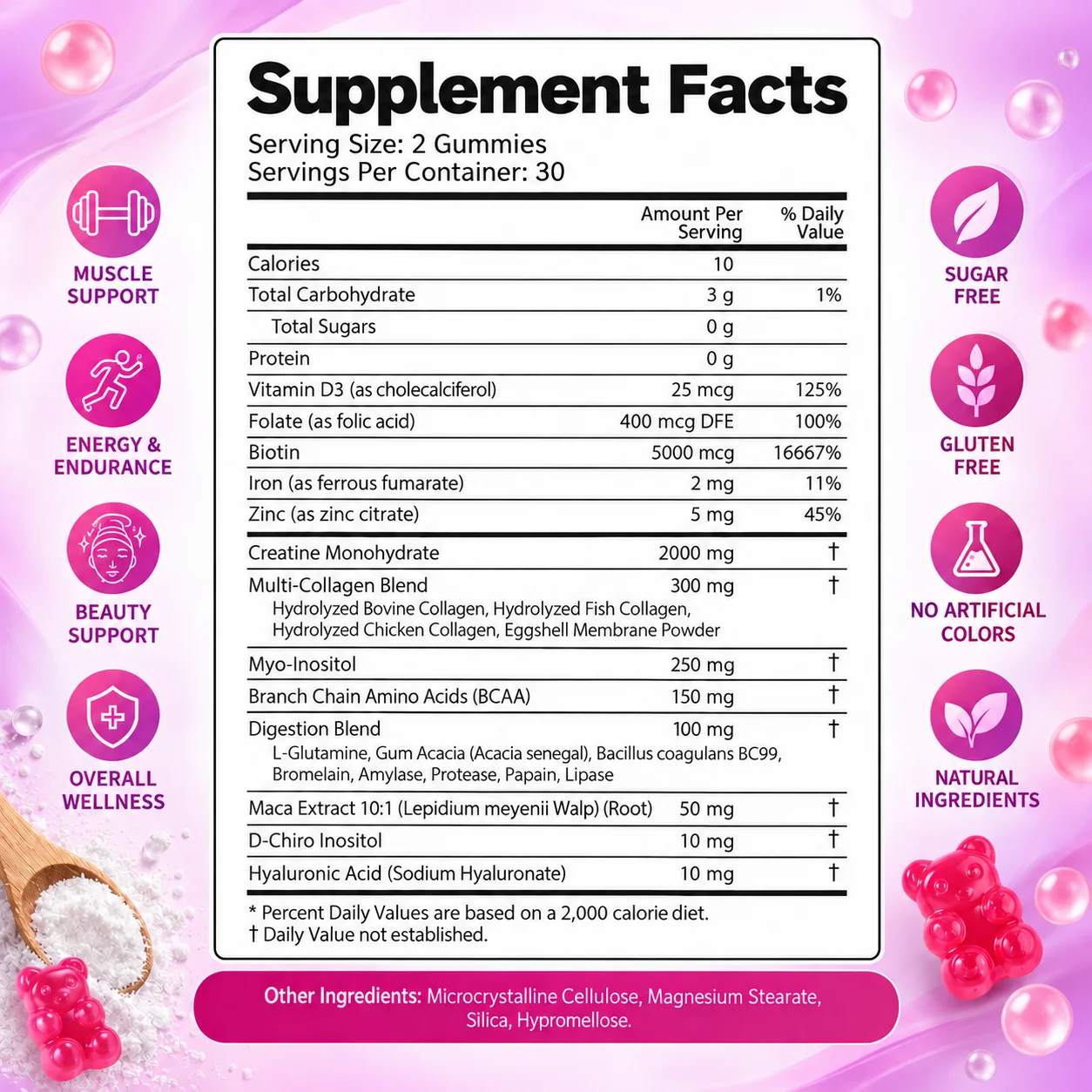 Creatine Monohydrate Gummies - Muscle Recovery and Strength, Improve Athletic Performance, Supports Healthy Hair, Skin & Nails