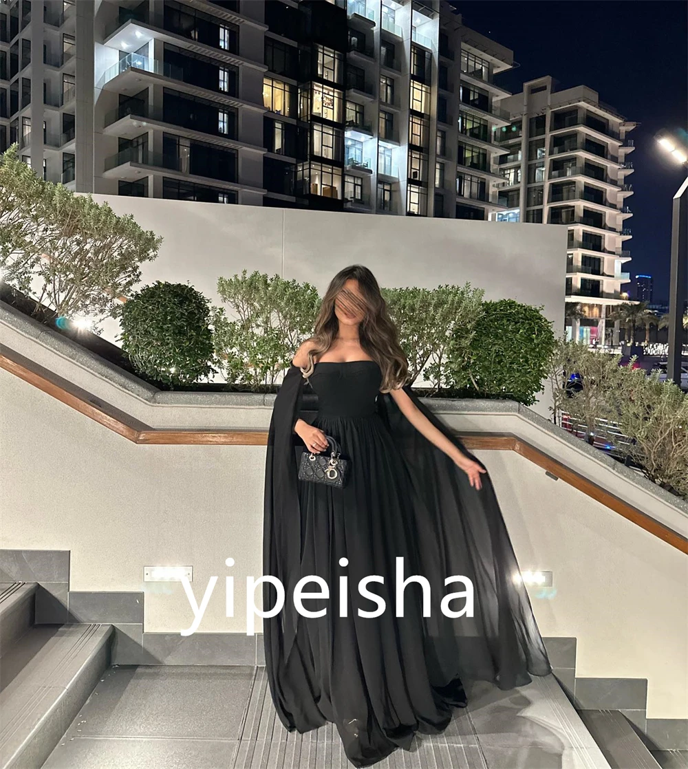 Customized Simple Prom  Sexy Casual  Off-the-shoulder A-line Formal Ocassion Gown Draped Floor length Chiffon Evening Dress فسات