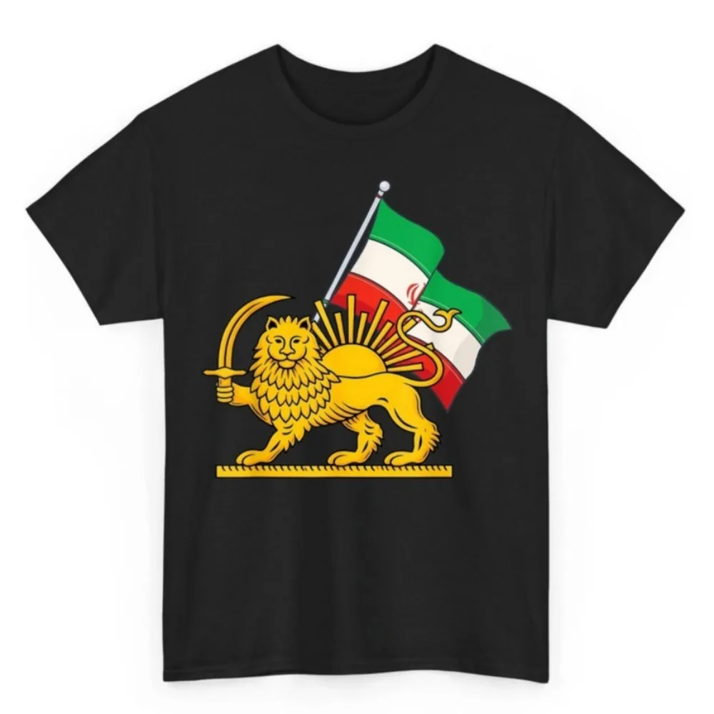 Iran Flag with Lion and Sun Emblem MAKE IRAN GREAT AGAIN Persian Heritage Tees Men Casual O-neck T Shirt Summer Tops