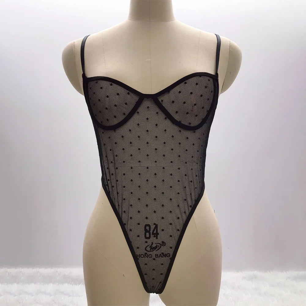 Mesh See-Through Suspenders Polka Dot Bodysuit Women\'s Underwear Sexy Lingerie One-piece Exotic Body Suit Body Stocking Bodysuit