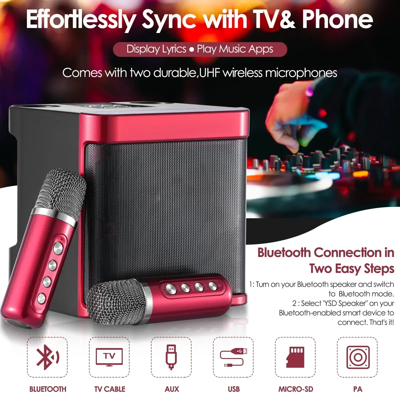 YS203 Home KTV Speaker Stereo Wireless Bluetooth Speaker Children's Microphone Audio All-in-one Karaoke Machine Sound Card