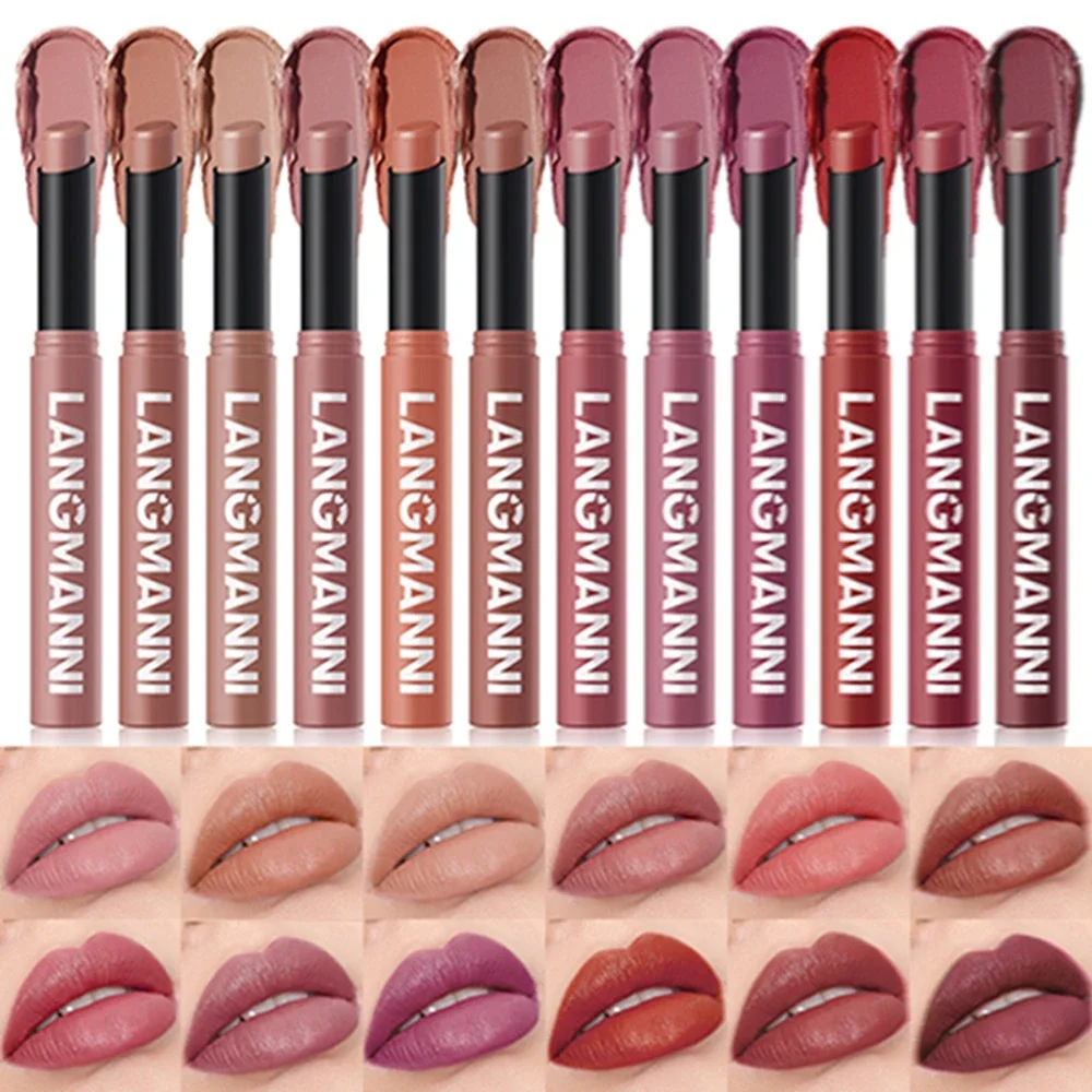 12 Colors Velvet Matte Lipstick Long Lasting Waterproof Lipstick Non-Stick Cup Lip Stain Tint Cosmetics Pencil Liner Makeup
